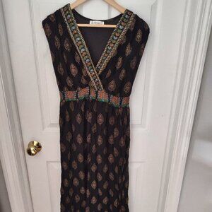 Black Embroidered Boho Maxi Dress